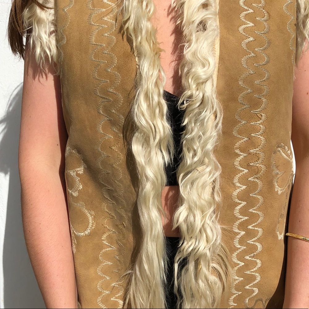 Vintage suede and Afghan fur vest